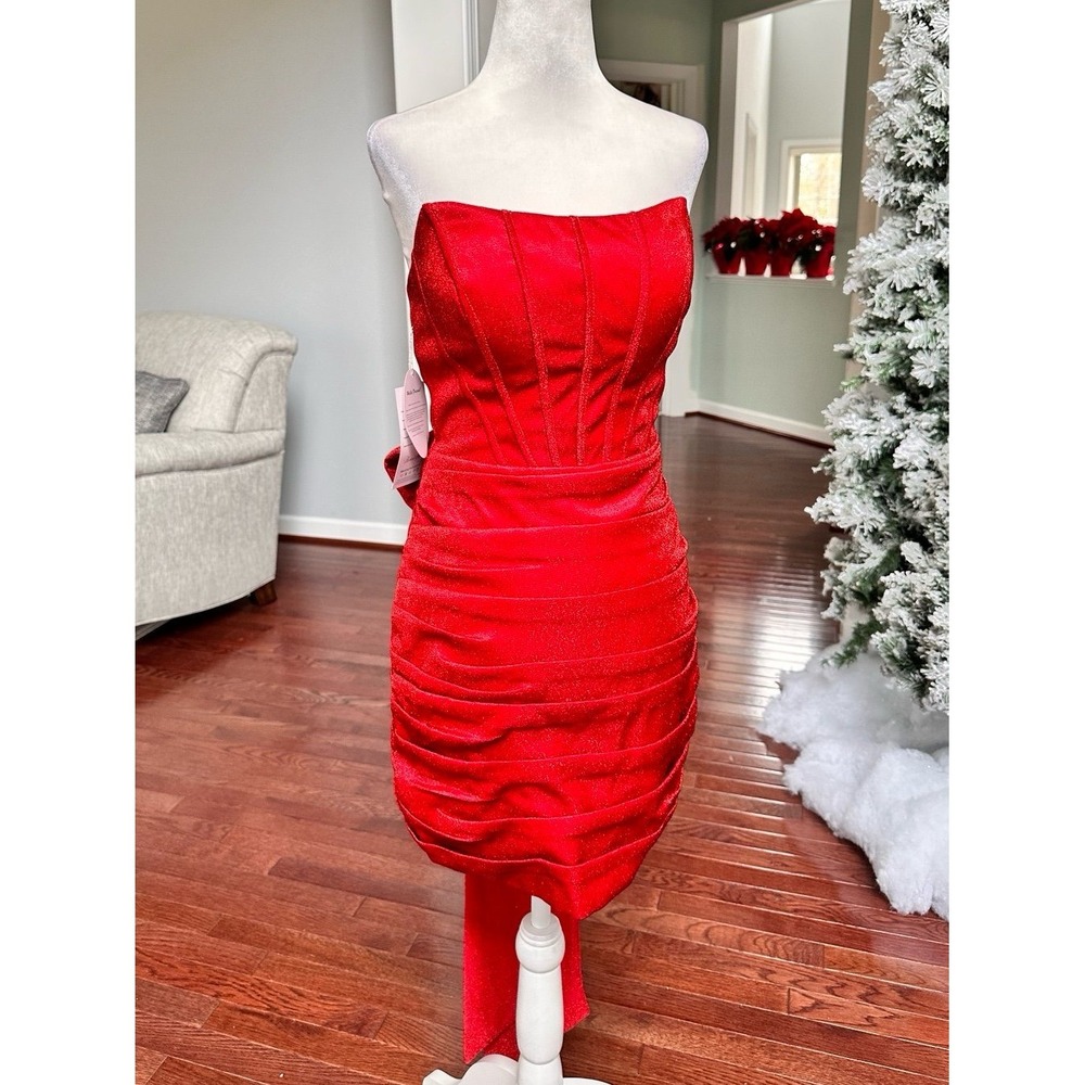 Handmade Luxury Red Glitter Layered Cocktial Dress With Bow Pin Size Small NWT - Picture 3 of 12